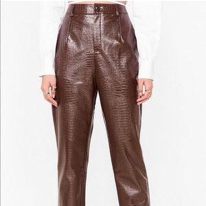 Nasty Gal Croc Faux Leather Straight Leg Pants
